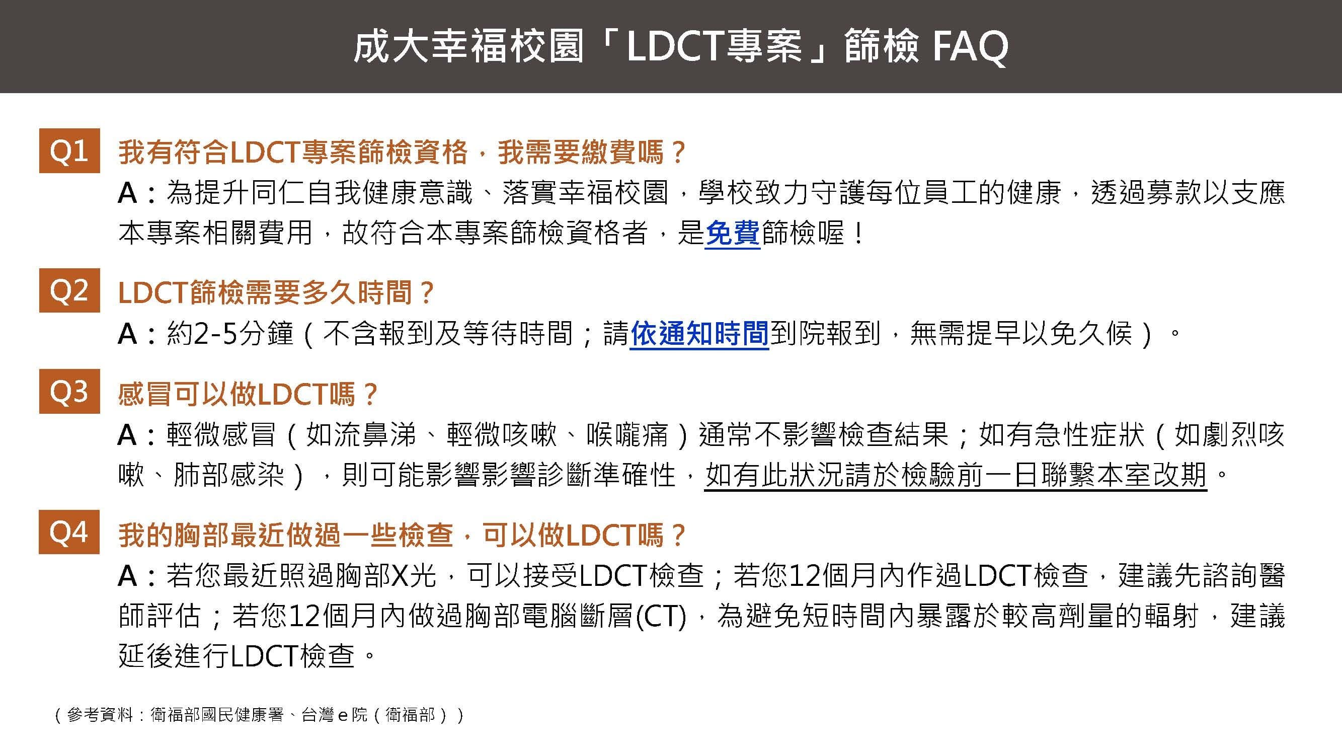 成大幸福校園LDCT專案篩檢常見問題